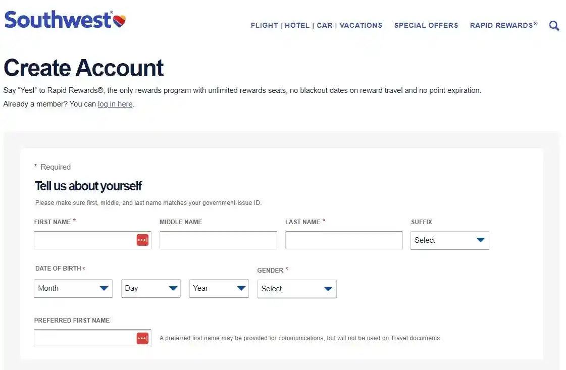 Southwest Rapid Rewards Shopping Portal Account